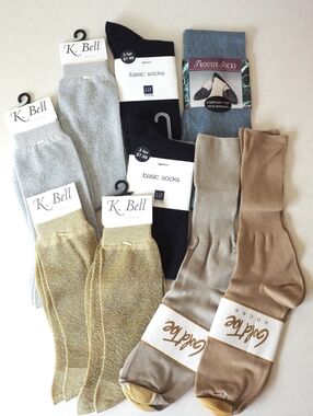 90s Vintage Socks Trouser Dress Gap Gold Toe K. Bell Metallic Lurex Cotton Nylon